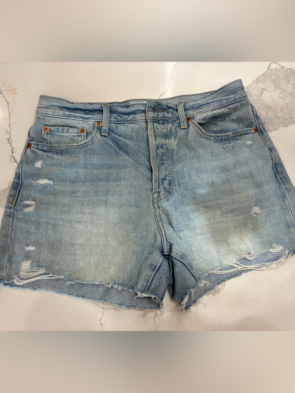 pistola Light Blue Distressed Denim Cutoff Shorts